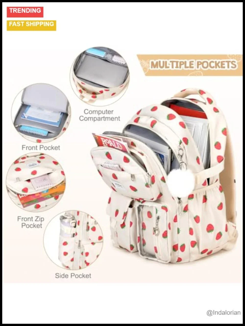 5-in-1 Girls Backpack Set with Bento Lunch Box & Water Bottle